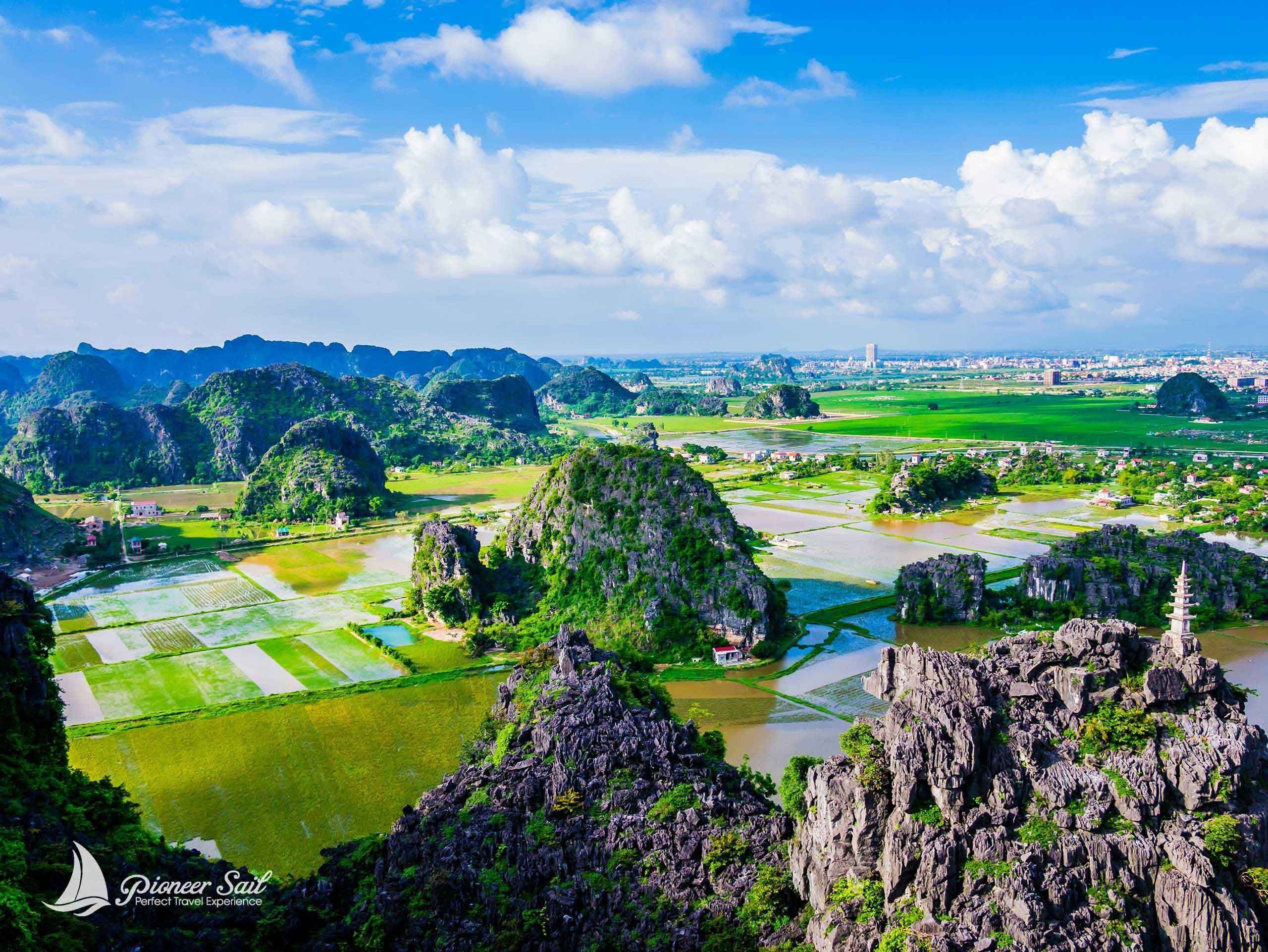 Panoramic View Of Karst Formations And Rice Paddy Fields In Tam Coc Ninh Binh Province Vietnam