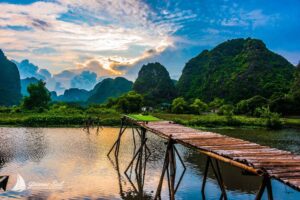Trang An a scenic area near Ninh Binh Vietnam inscribed as a UNESCO World Heritage Site in 2014