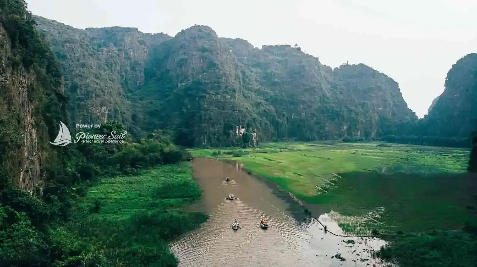 Aerial View Of River Valley In Tam Coc