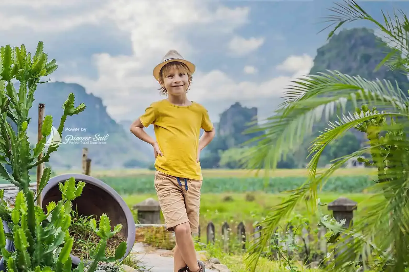 Boy Tourist In Tam Coc Rice Fields Ninh Binh