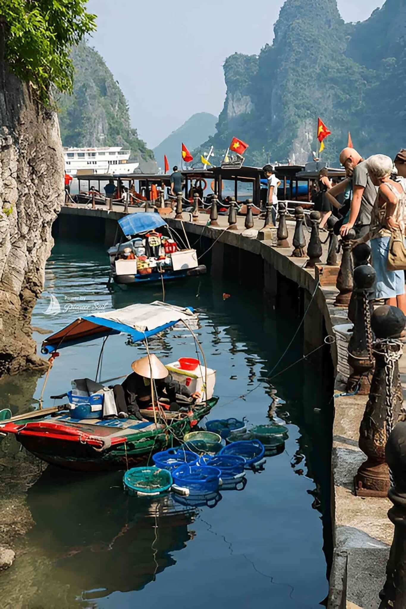 Small Floating Market Near Sung Sot Cave In Halong Bay Vietnam